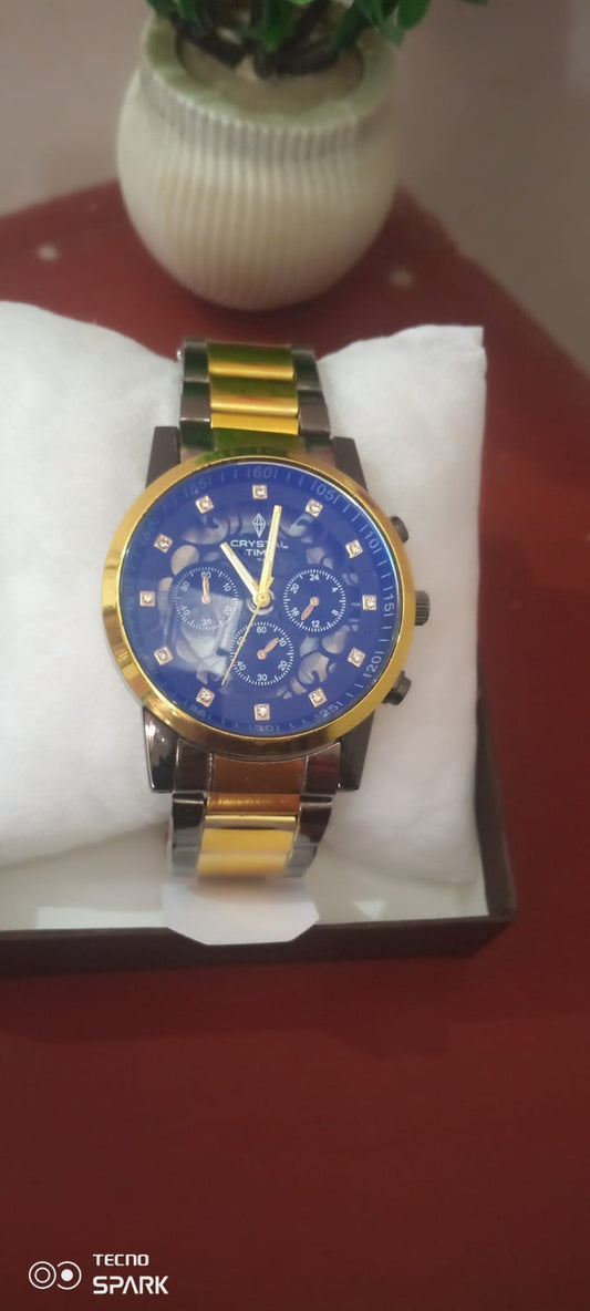 crystal time golden & black colour with blue shade black dial