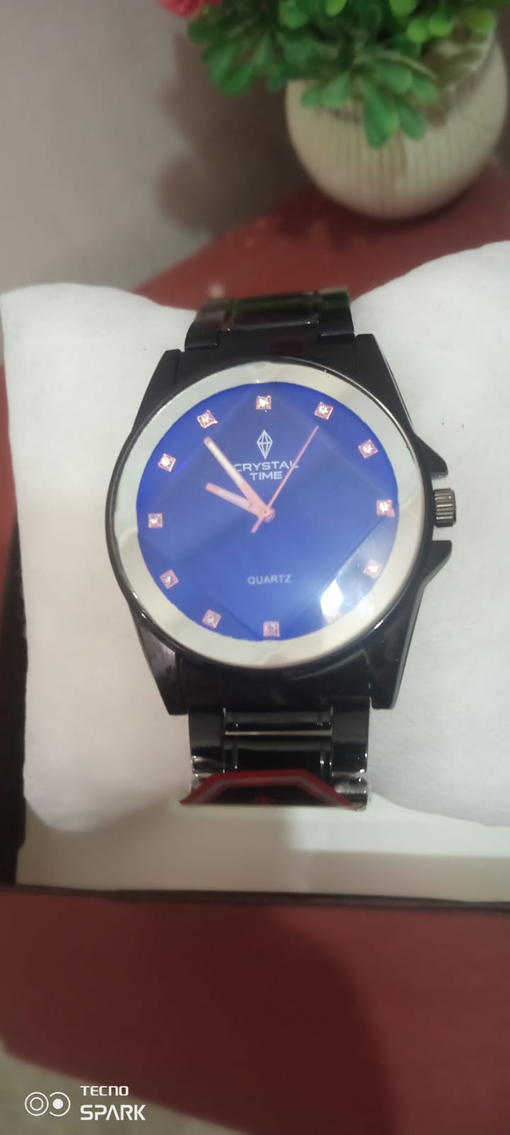 crystal time black chain blue dial