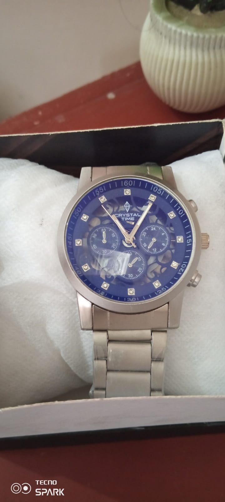 crystal time silver chain blue dial